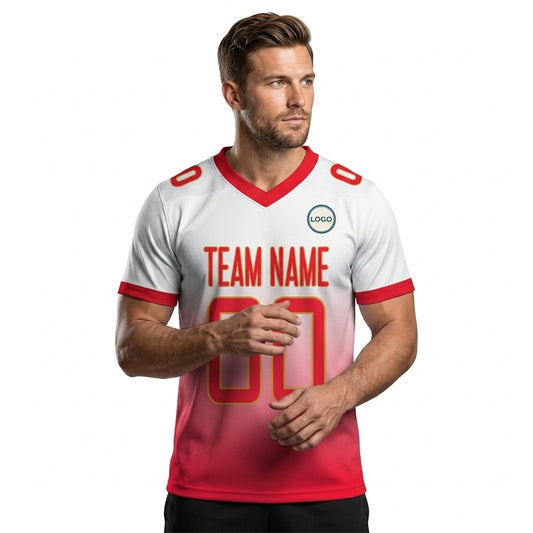 Custom Football Jersey - Personalized White to Red Fade Design - Full Sublimation