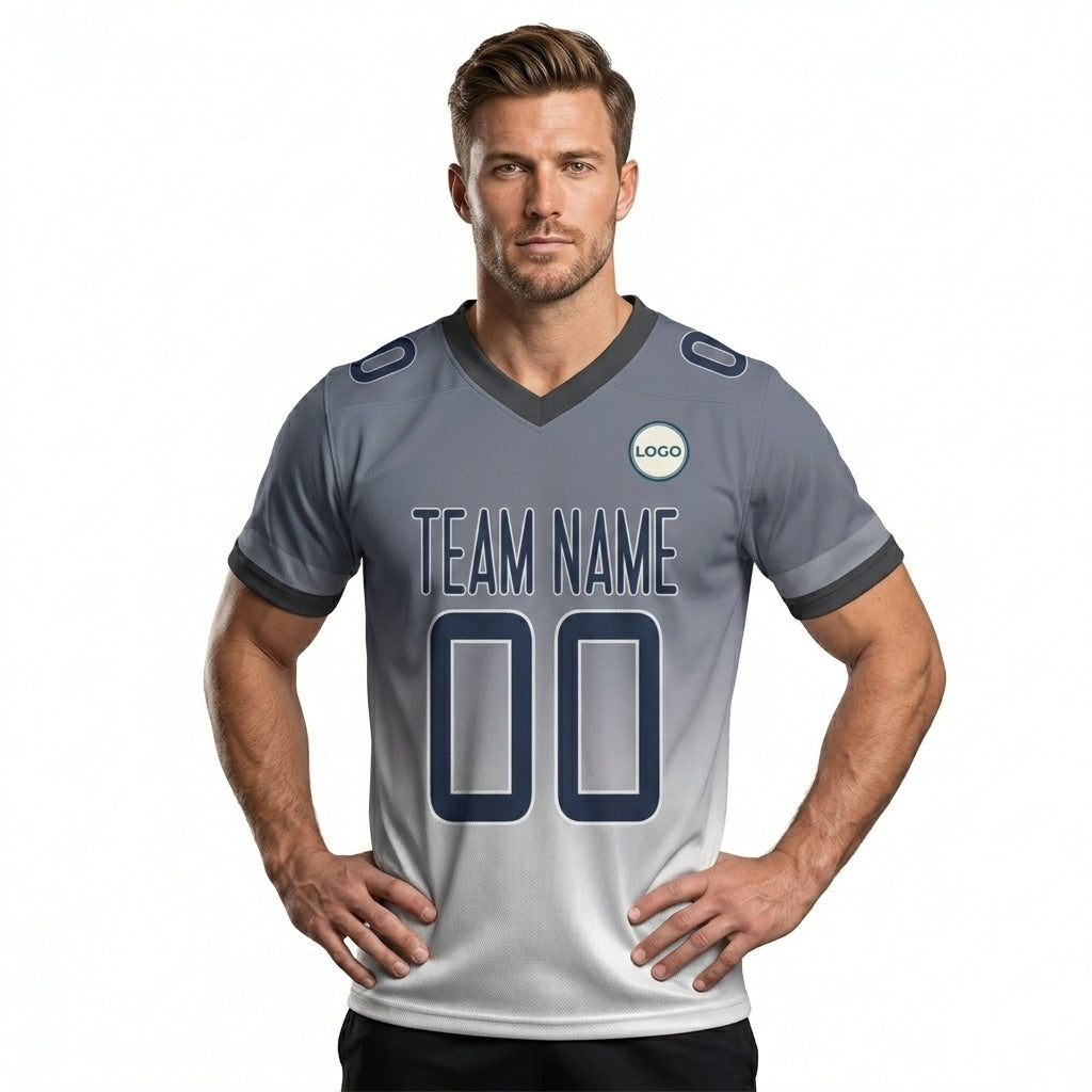 Custom Football Jersey - Personalized Grey to White Fade Design - Full Sublimation