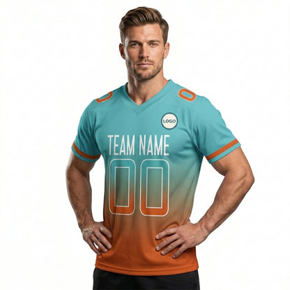 Custom Football Jersey - Teal & Orange Gradient Team Uniform - Full Sublimation