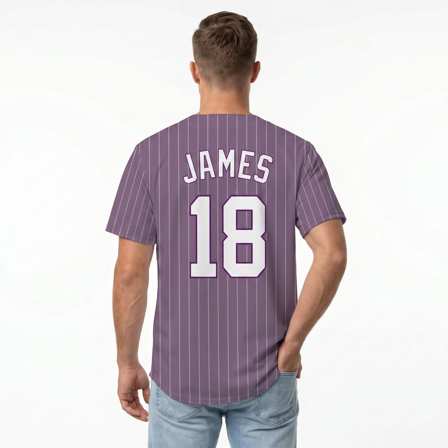 Custom Baseball Jersey - Personalized Dusty Purple Shirt with White Pinstripes - Full Sublimation