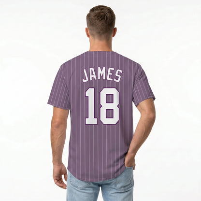 Custom Baseball Jersey - Personalized Dusty Purple Shirt with White Pinstripes - Full Sublimation