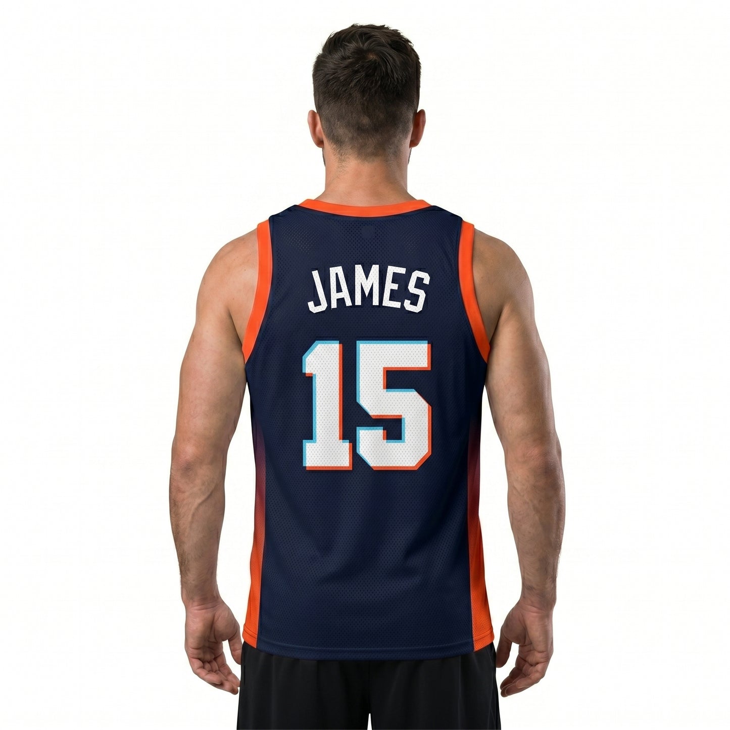 Custom Basketball Jersey - Personalized Navy Blue Tank Top with Orange Gradient - Full Sublimation