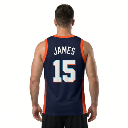 Custom Basketball Jersey - Personalized Navy Blue Tank Top with Orange Gradient - Full Sublimation