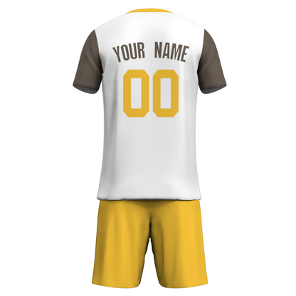 Custom White Yelow Sublimation Soccer Uniform Jersey