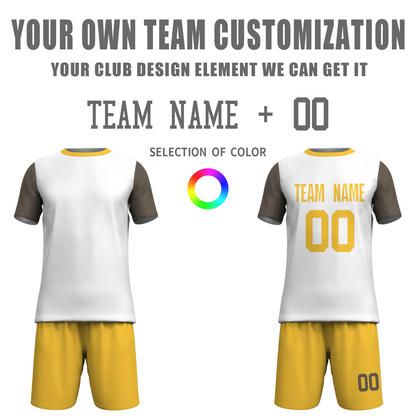 Custom White Yelow Sublimation Soccer Uniform Jersey