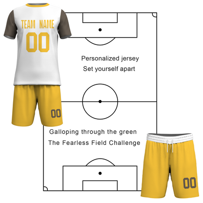 Custom White Yelow Sublimation Soccer Uniform Jersey