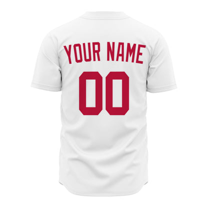 Custom Baseball Jersey - Personalized White Shirt with Red Lettering - Full Sublimation for Men Women- Personalized Team Sportswear printed or Stitched Name Number (Size S-8XL)