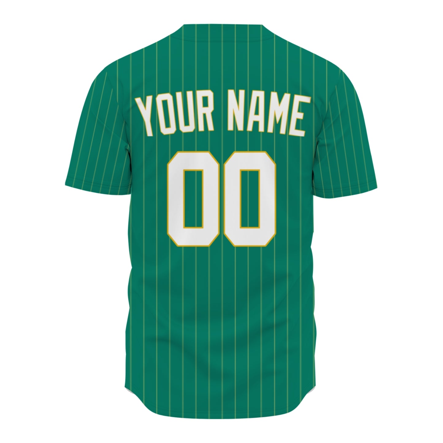 Custom Baseball Jersey - Personalized Green Shirt with Pinstripes & Gold Details - Full Sublimation