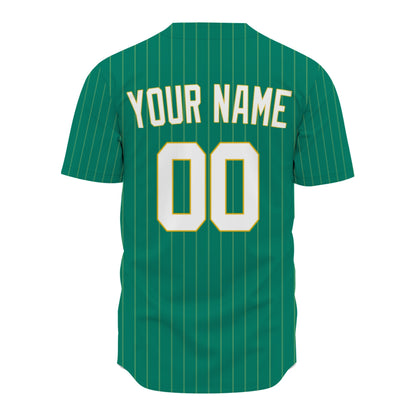 Custom Baseball Jersey - Personalized Green Shirt with Pinstripes & Gold Details - Full Sublimation