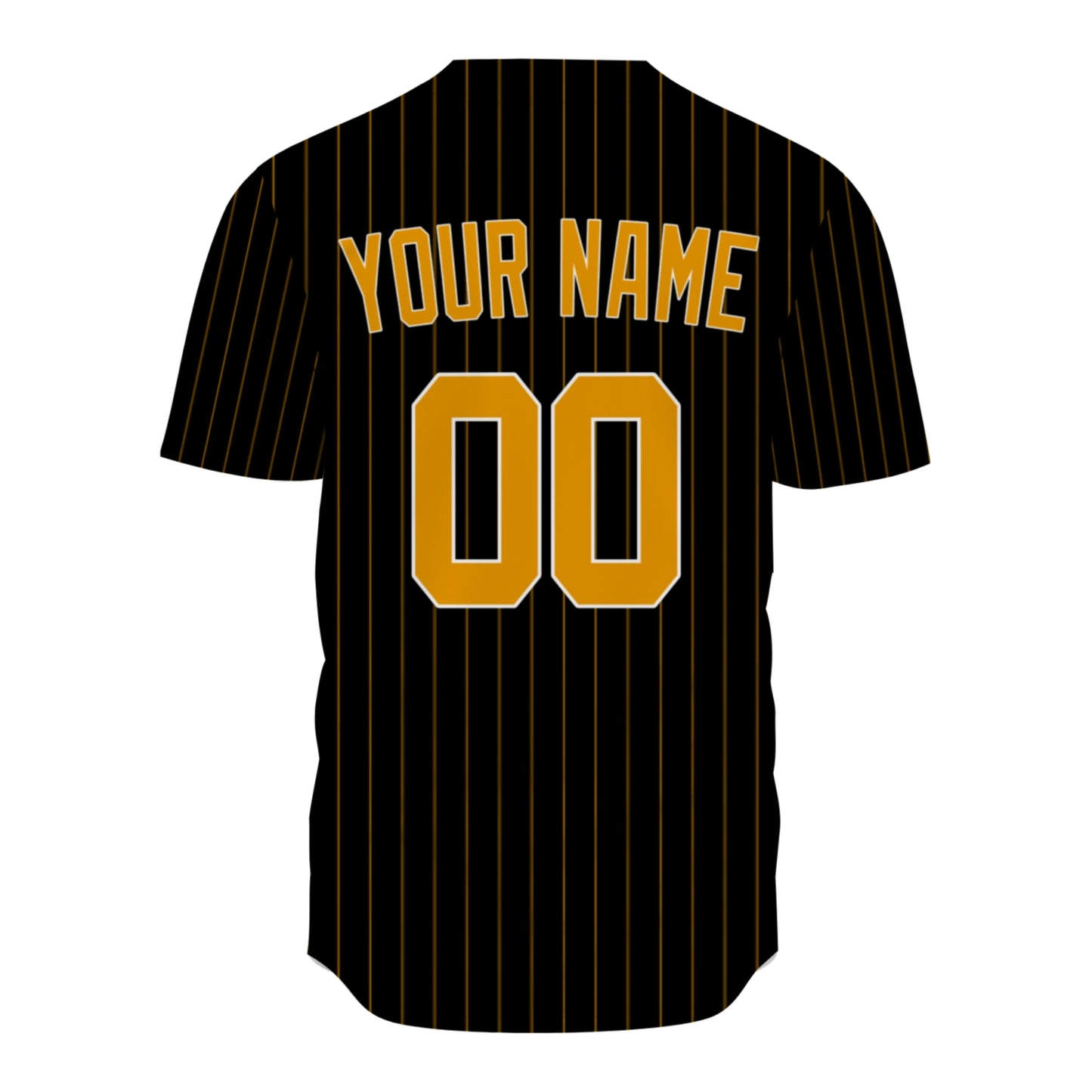 Custom Baseball Jersey - Personalized Black Shirt with Gold Pinstripes - Full Sublimation