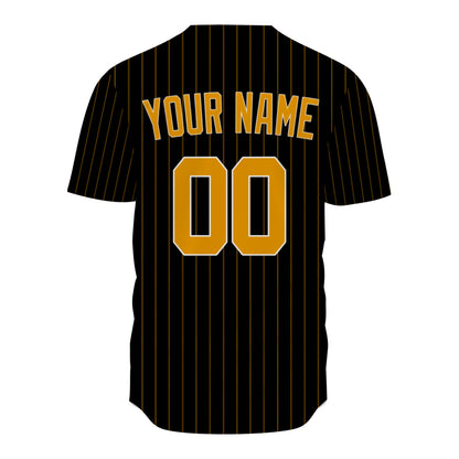 Custom Baseball Jersey - Personalized Black Shirt with Gold Pinstripes - Full Sublimation