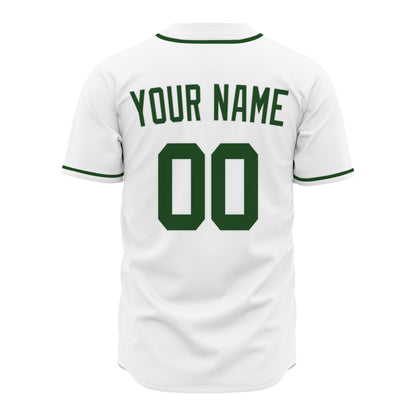 Custom Baseball Jersey - Personalized White Shirt with Green Trim - Full Sublimation for Men Women- Personalized Team Sportswear printed or Stitched Name Number (Size S-8XL)