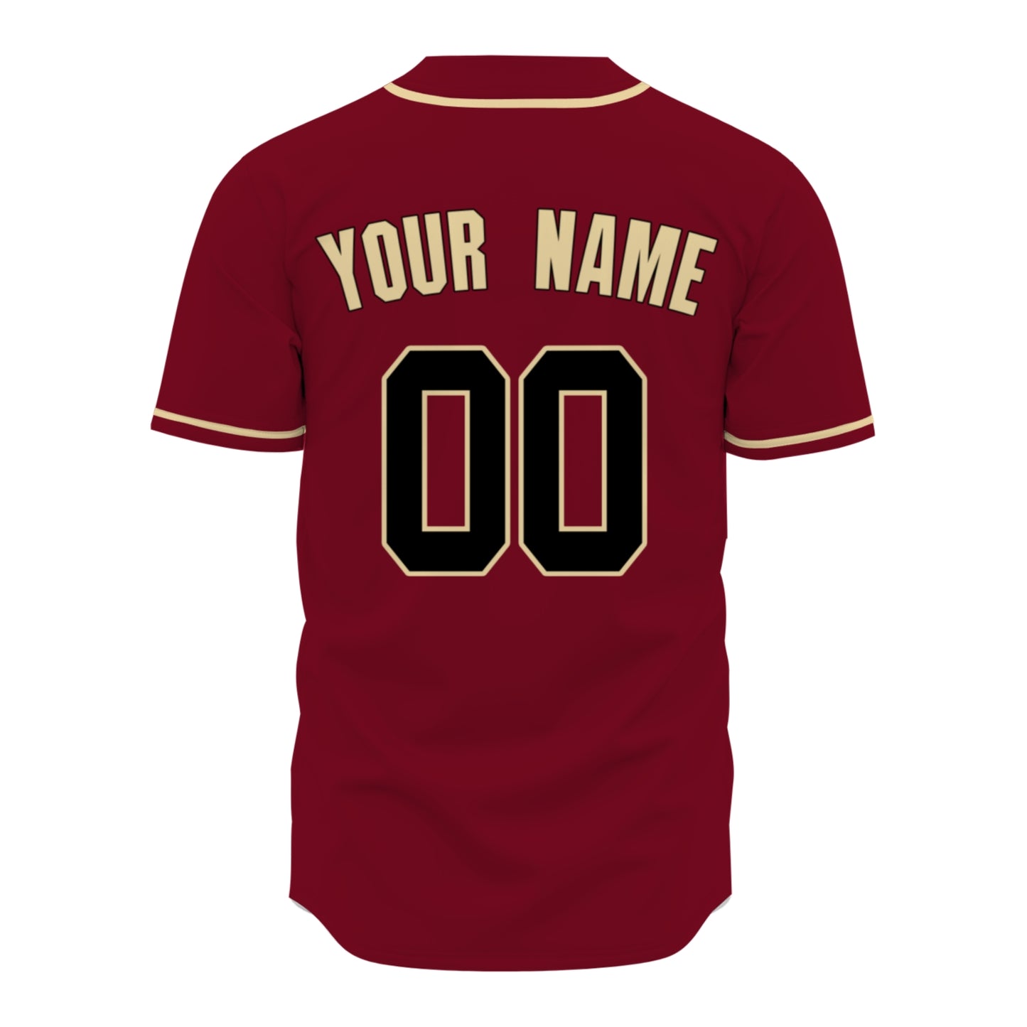 Custom Baseball Jersey - Personalized Maroon Shirt with Gold Piping & Black Graphics