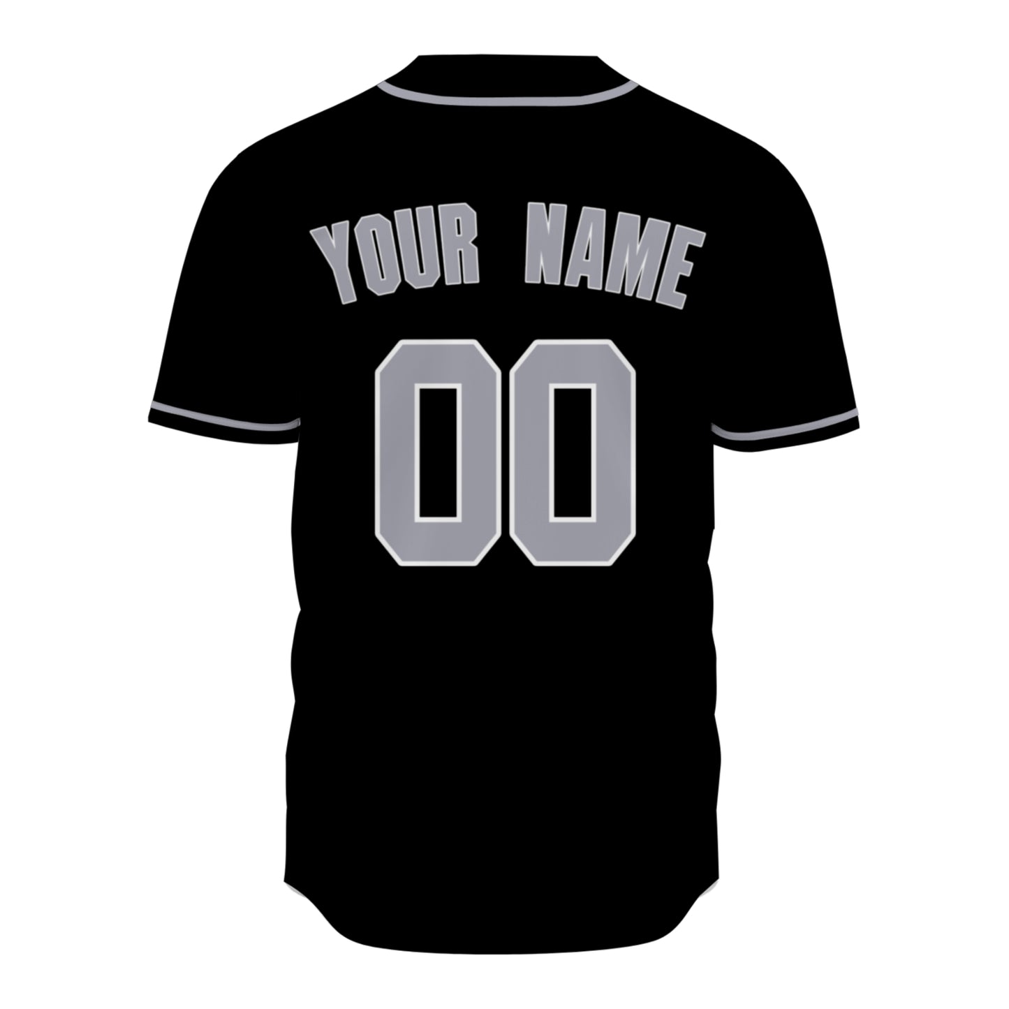 Custom Baseball Jersey - Personalized Black Shirt with Silver-Grey Piping - Full Sublimation