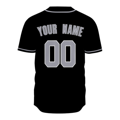 Custom Baseball Jersey - Personalized Black Shirt with Silver-Grey Piping - Full Sublimation