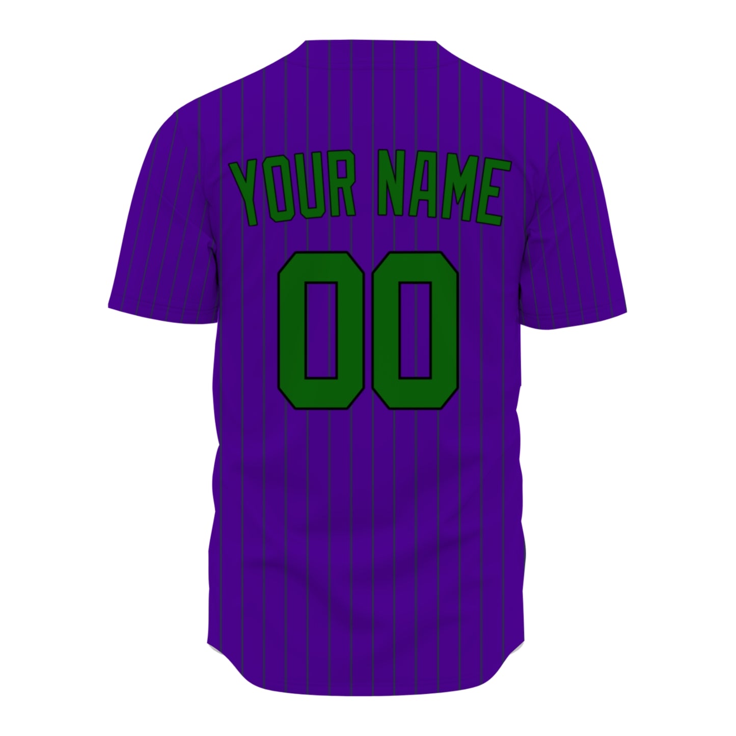 Custom Baseball Jersey - Personalized Purple Shirt with Pinstripes & Green Graphics - Full Sublimation