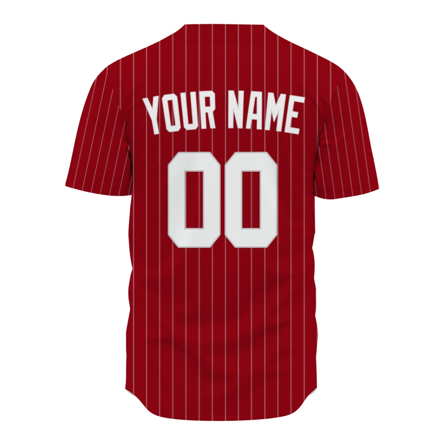 Custom Baseball Jersey - Personalized Deep Red Shirt with White Pinstripes - Full Sublimation