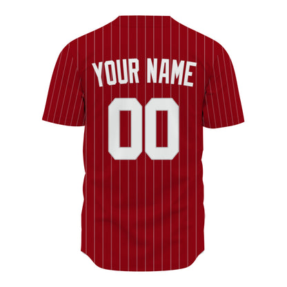 Custom Baseball Jersey - Personalized Deep Red Shirt with White Pinstripes - Full Sublimation