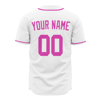 Custom Baseball Jersey - Personalized White Shirt with Pink Lettering - Full Sublimation