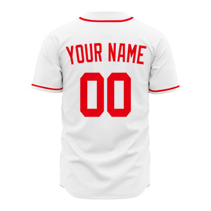 Custom Baseball Jersey - Personalized White Shirt with Red Piping - Full Sublimation for Men Women- Personalized Team Sportswear printed or Stitched Name Number (Size S-8XL)