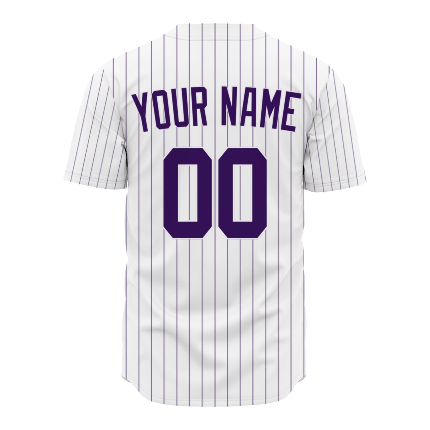 Custom Baseball Jersey - Personalized White Shirt with Purple Pinstripes - Full Sublimation