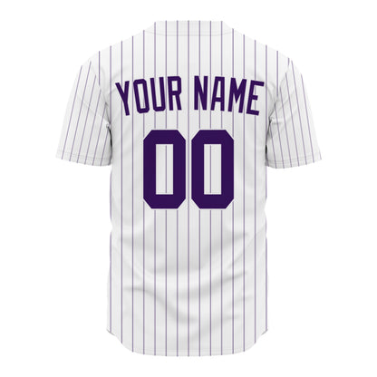 Custom Baseball Jersey - Personalized White Shirt with Purple Pinstripes - Full Sublimation