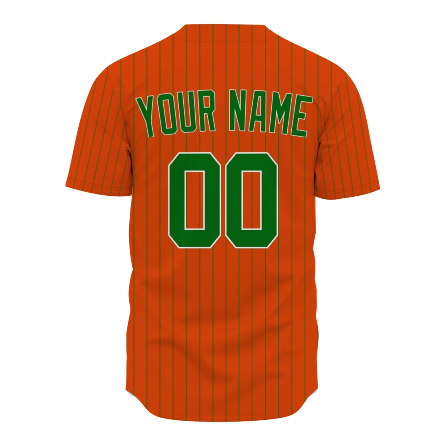 Custom Baseball Jersey - Personalized Orange Shirt with Pinstripes & Green Graphics