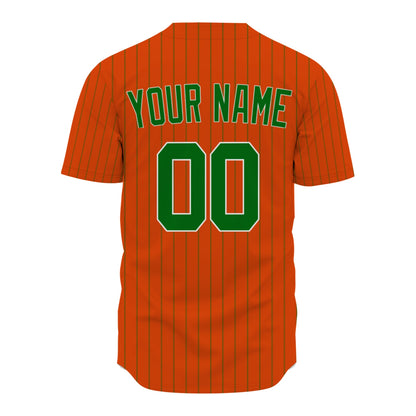 Custom Baseball Jersey - Personalized Orange Shirt with Pinstripes & Green Graphics