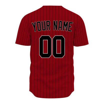 Custom Baseball Jersey - Personalized Maroon Shirt with Pinstripes & Black Graphics