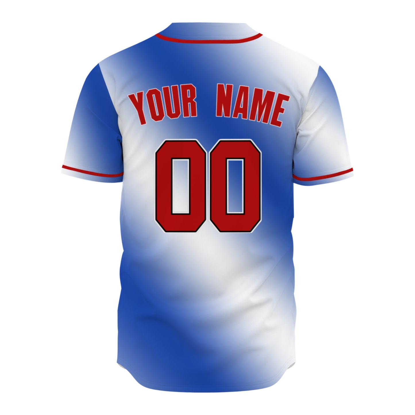 Custom Baseball Jersey - Personalized Blue Gradient Shirt with Red Piping - Full Sublimation