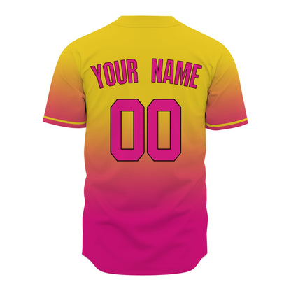 Custom Baseball Jersey - Personalized Gradient Shirt with Yellow & Pink Design - Full Sublimation