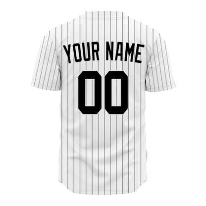 Custom Baseball Jersey - Personalized White Shirt with Black Pinstripes - Full Sublimation