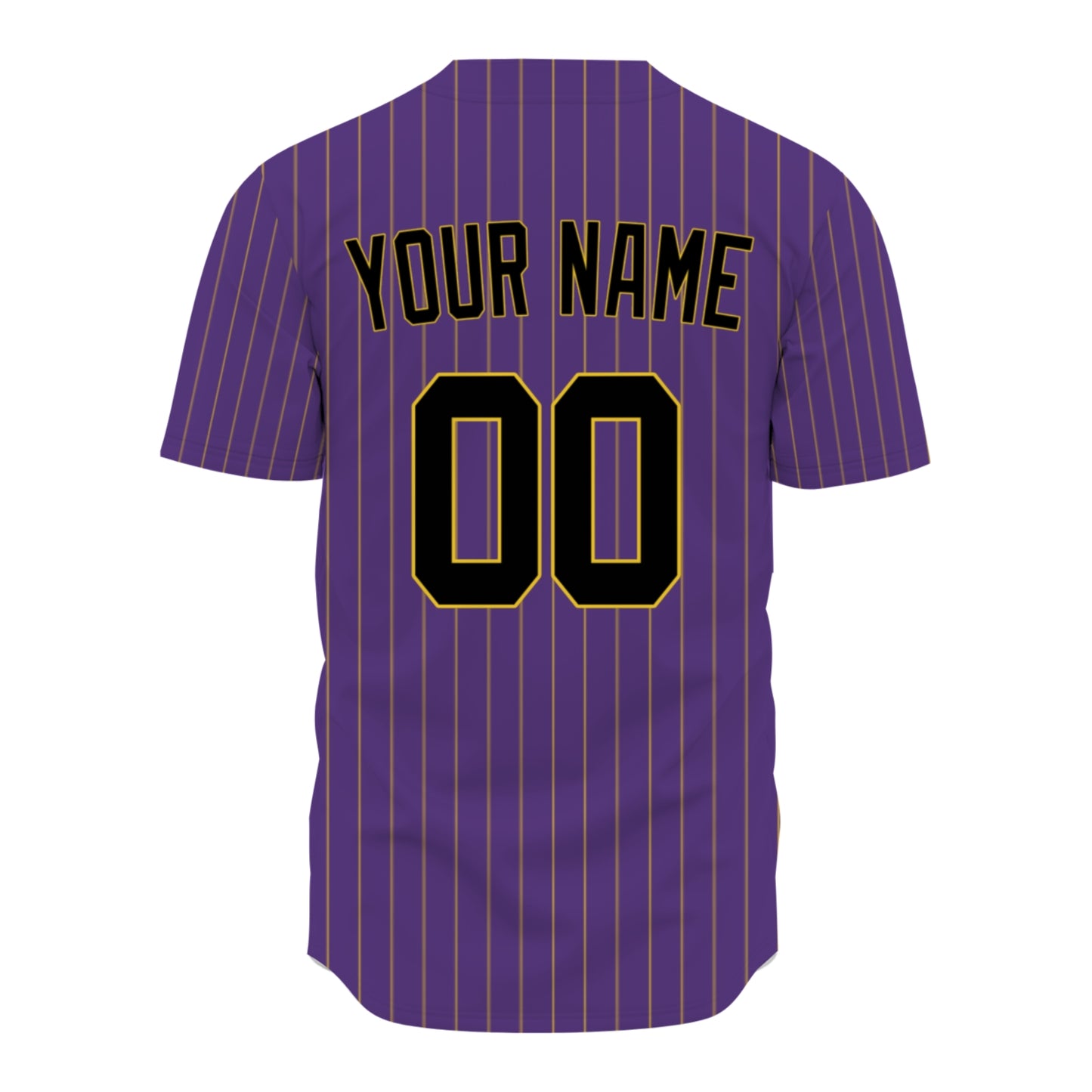 Custom Baseball Jersey - Personalized Purple Shirt with Gold Pinstripes - Full Sublimation