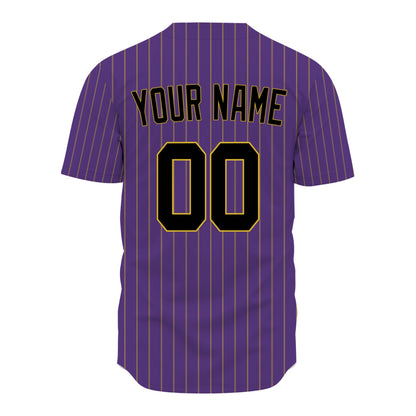 Custom Baseball Jersey - Personalized Purple Shirt with Gold Pinstripes - Full Sublimation