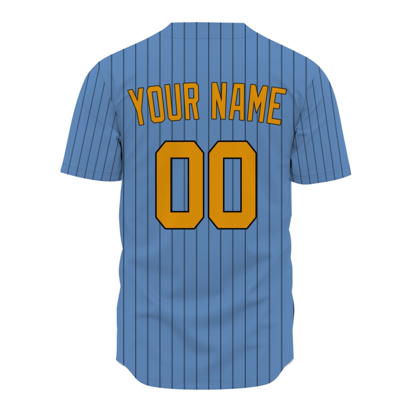 Custom Baseball Jersey - Light Blue Shirt with Pinstripes & Custom Orange Graphics