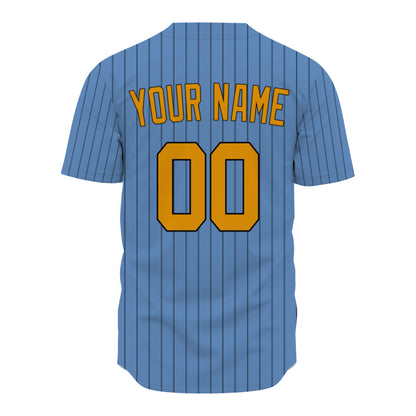 Custom Baseball Jersey - Light Blue Shirt with Pinstripes & Custom Orange Graphics