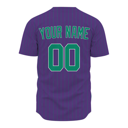 Custom Baseball Jersey - Personalized Purple Shirt with Pinstripes & Green Graphics