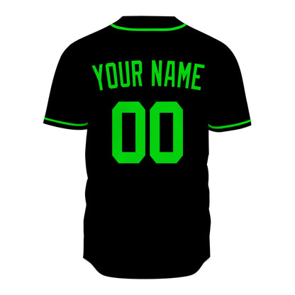 Custom Baseball Jersey - Personalized Black Shirt with Neon Green Piping - Full Sublimation