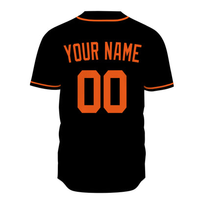 Custom Baseball Jersey - Personalized Black Shirt with Orange Piping - Full Sublimation