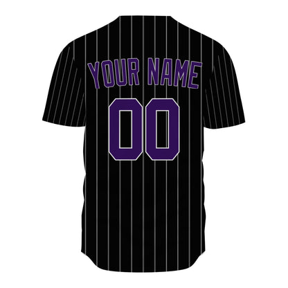 Custom Baseball Jersey - Personalized Black Shirt with Purple Pinstripes - Full Sublimation