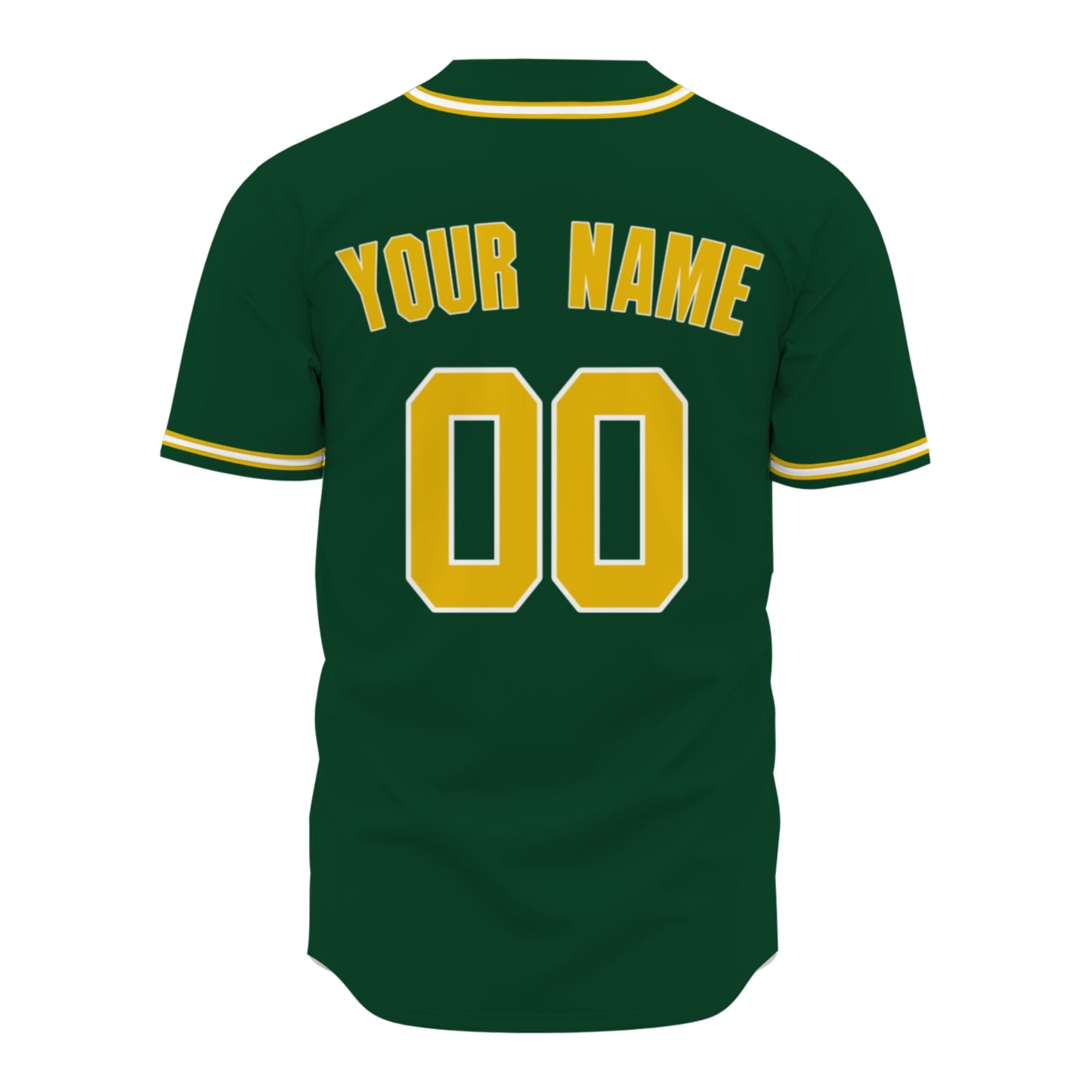Custom Baseball Jersey - Personalized Green Shirt with Gold & White Piping - Full Sublimation
