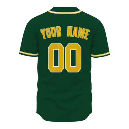 Custom Baseball Jersey - Personalized Green Shirt with Gold & White Piping - Full Sublimation