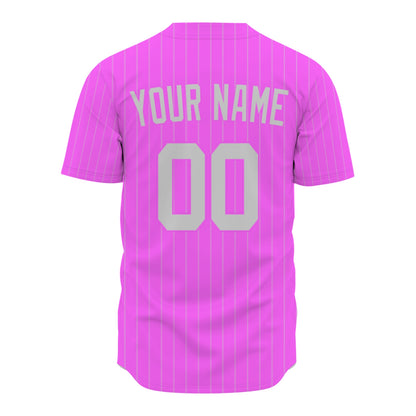 Custom Baseball Jersey - Personalized Pink Shirt with White Pinstripes - Full Sublimation