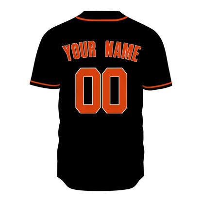 Custom Baseball Jersey - Personalized Black Shirt with Orange Piping - Full Sublimation