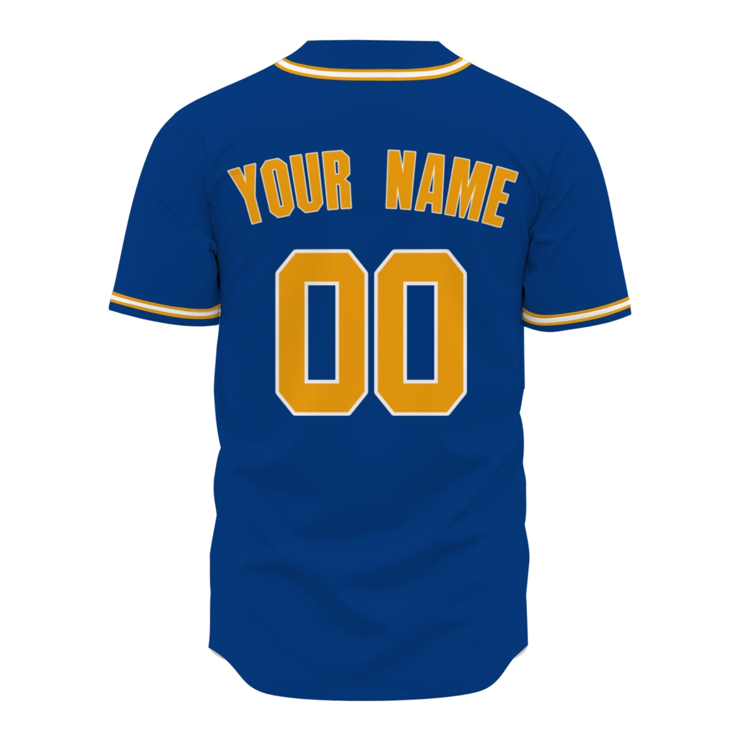 Custom Baseball Jersey - Personalized Royal Blue Shirt with Gold & White Piping - Full Sublimation