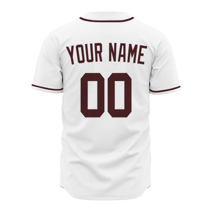 Custom Baseball Jersey - Personalized White Shirt with Maroon Accents - Full Sublimation for Men Women- Personalized Team Sportswear printed or Stitched Name Number (Size S-8XL)