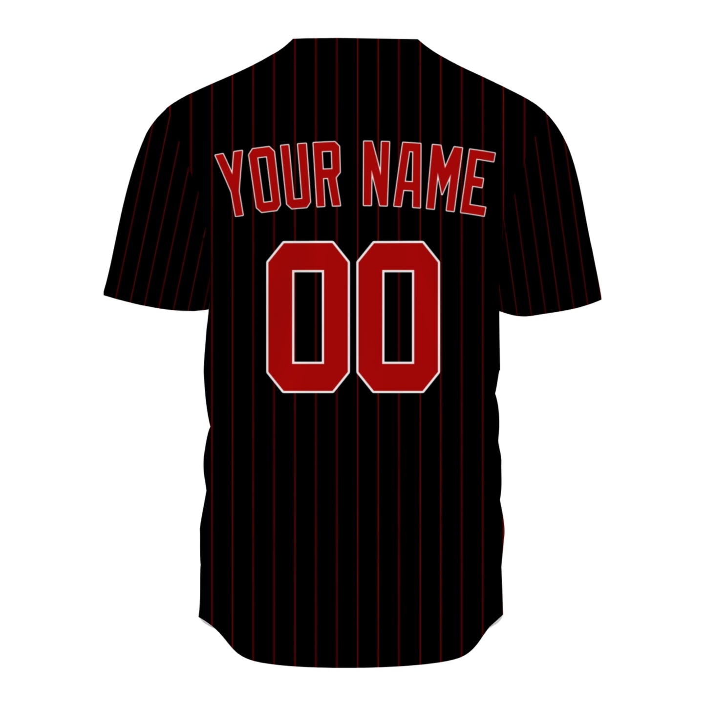 Custom Baseball Jersey - Personalized Black Shirt with Red Pinstripes - Full Sublimation