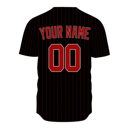 Custom Baseball Jersey - Personalized Black Shirt with Red Pinstripes - Full Sublimation
