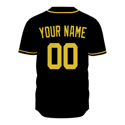 Custom Baseball Jersey - Personalized Black Shirt with Gold Lettering - Full Sublimation for Men Women- Personalized Team Sportswear printed or Stitched Name Number (Size S-8XL)