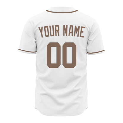 Custom Baseball Jersey - Personalized White Shirt with Brown Lettering - Full Sublimation for Men Women- Personalized Team Sportswear printed or Stitched Name Number (Size S-8XL)